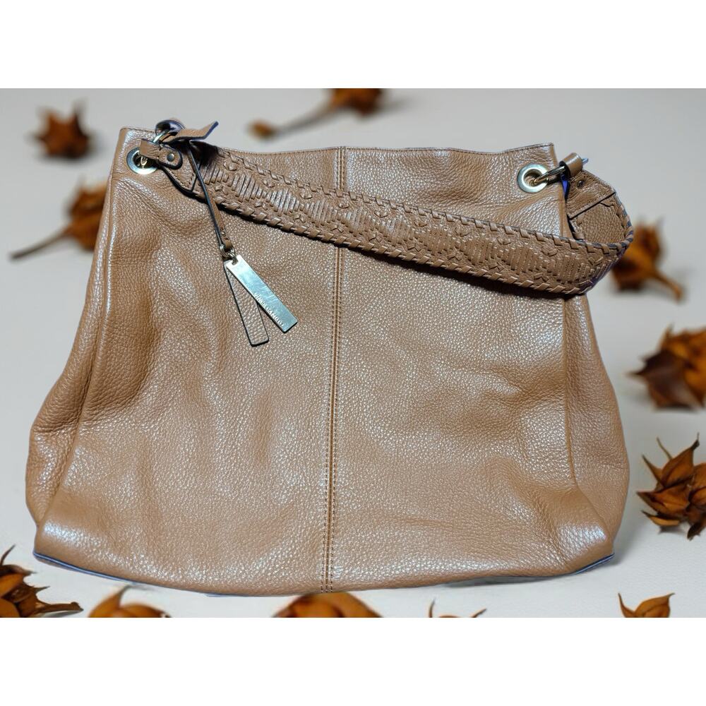 Vince Camuto Leather Tote Bag Whiskey Brown Pebbled Slouchy Shoulder Work Bag